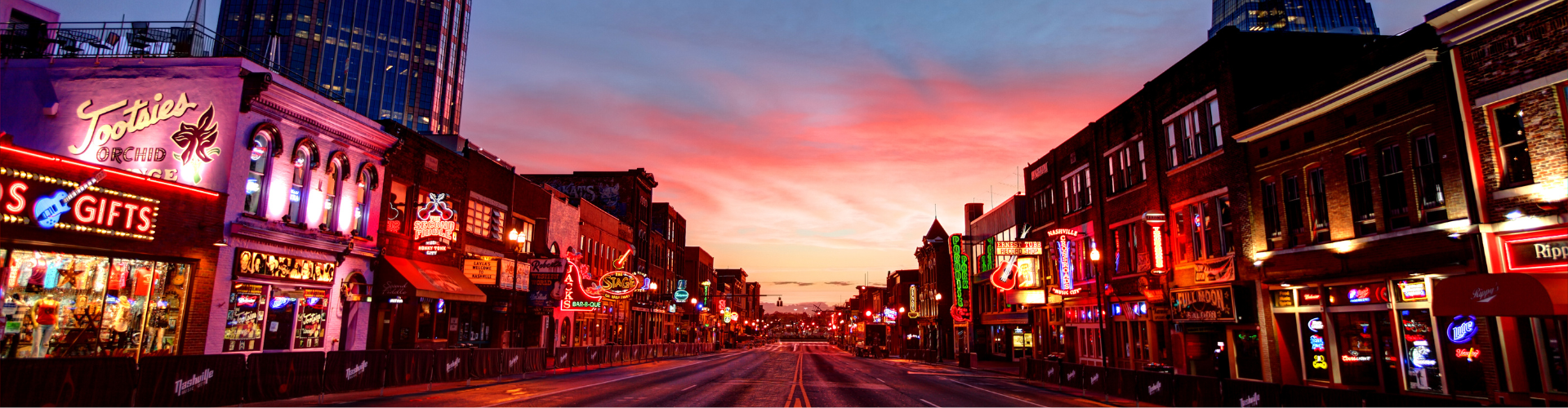 A city street at sunset.