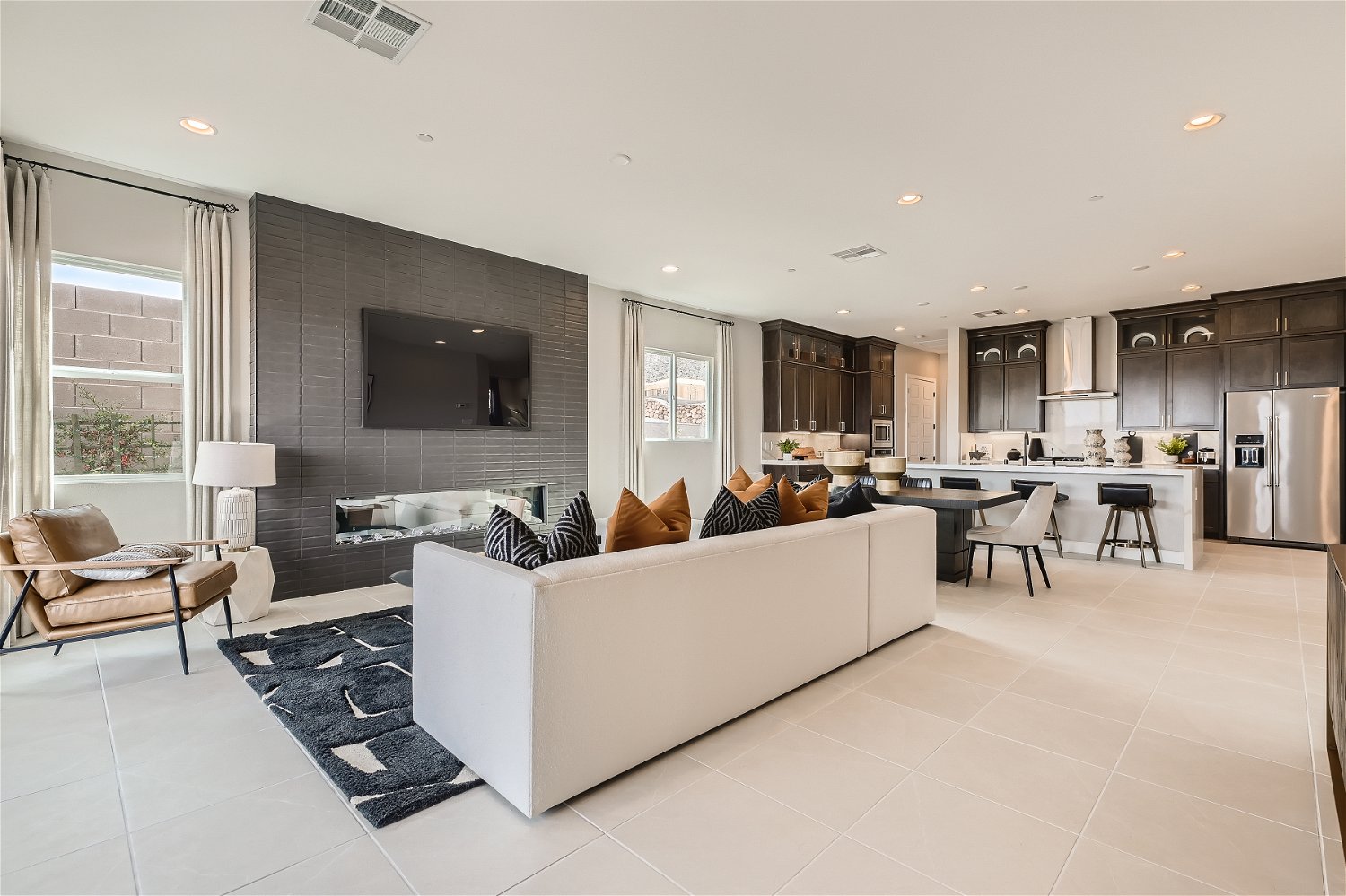 A living room with a white couch.