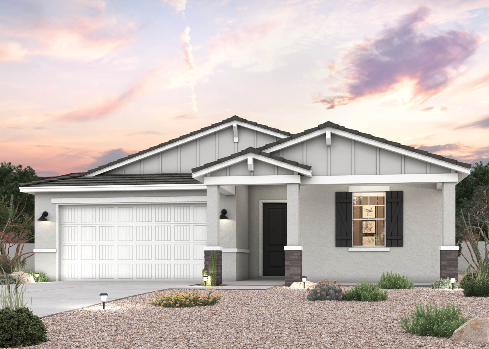 Twilight rendering of front of home with 2 car garage in Surprise, AZ