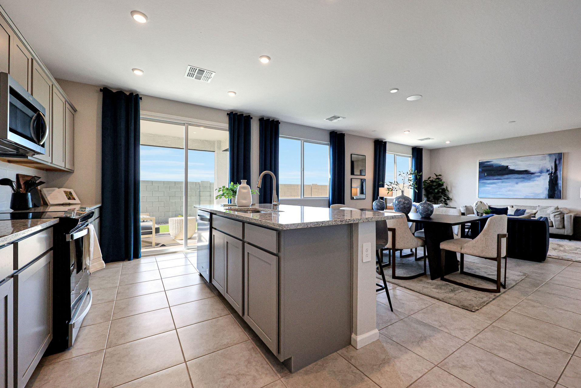 A kitchen with a large island.