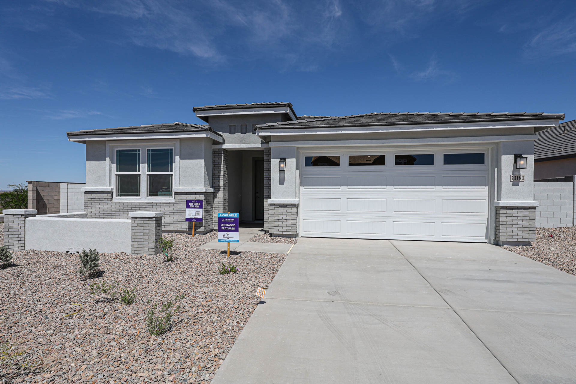 A building with a garage.