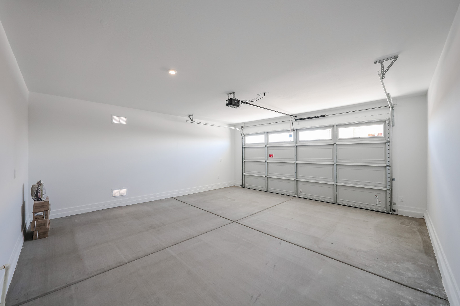 A room with a large glass door.