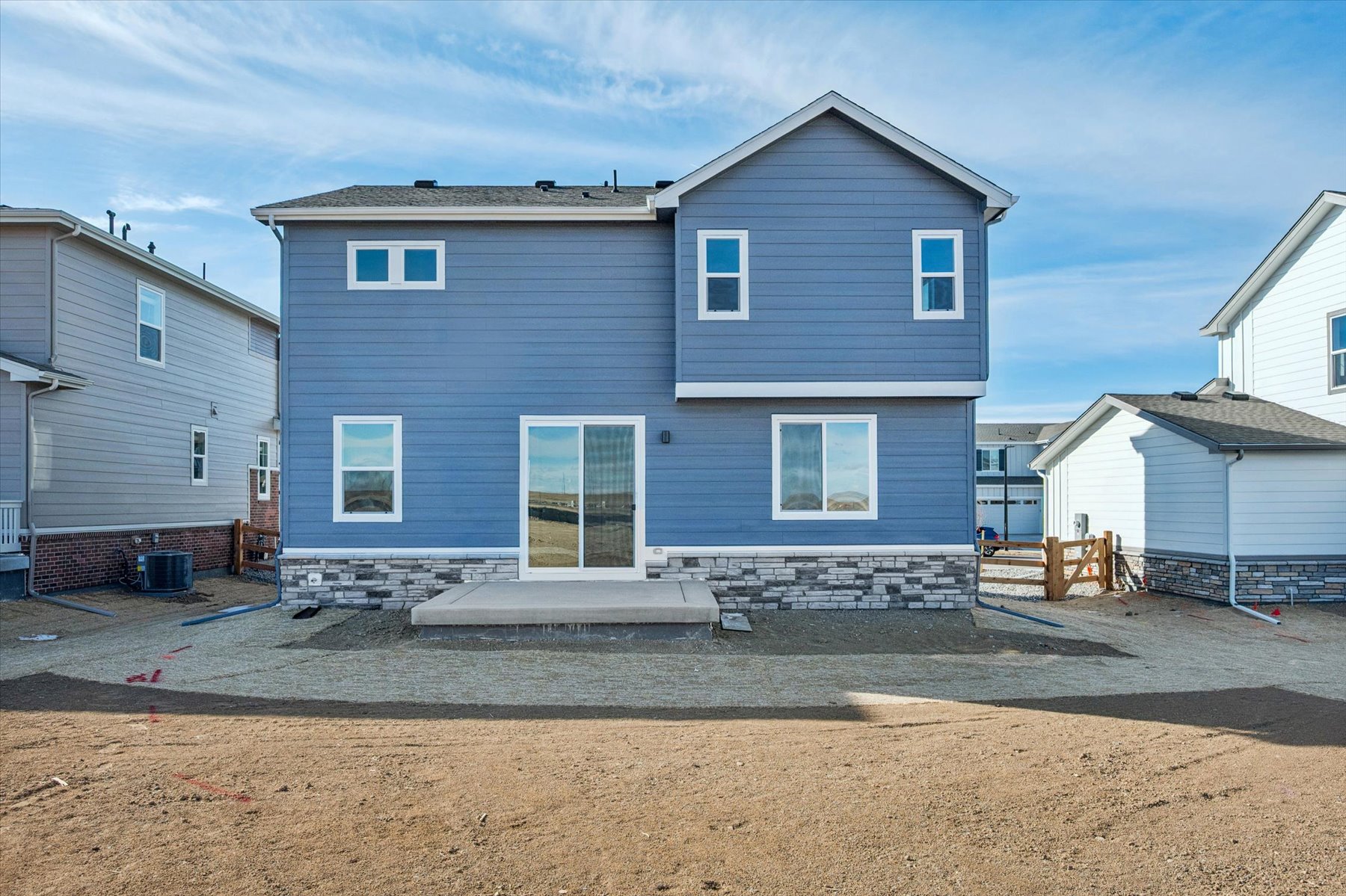 A blue and white house.