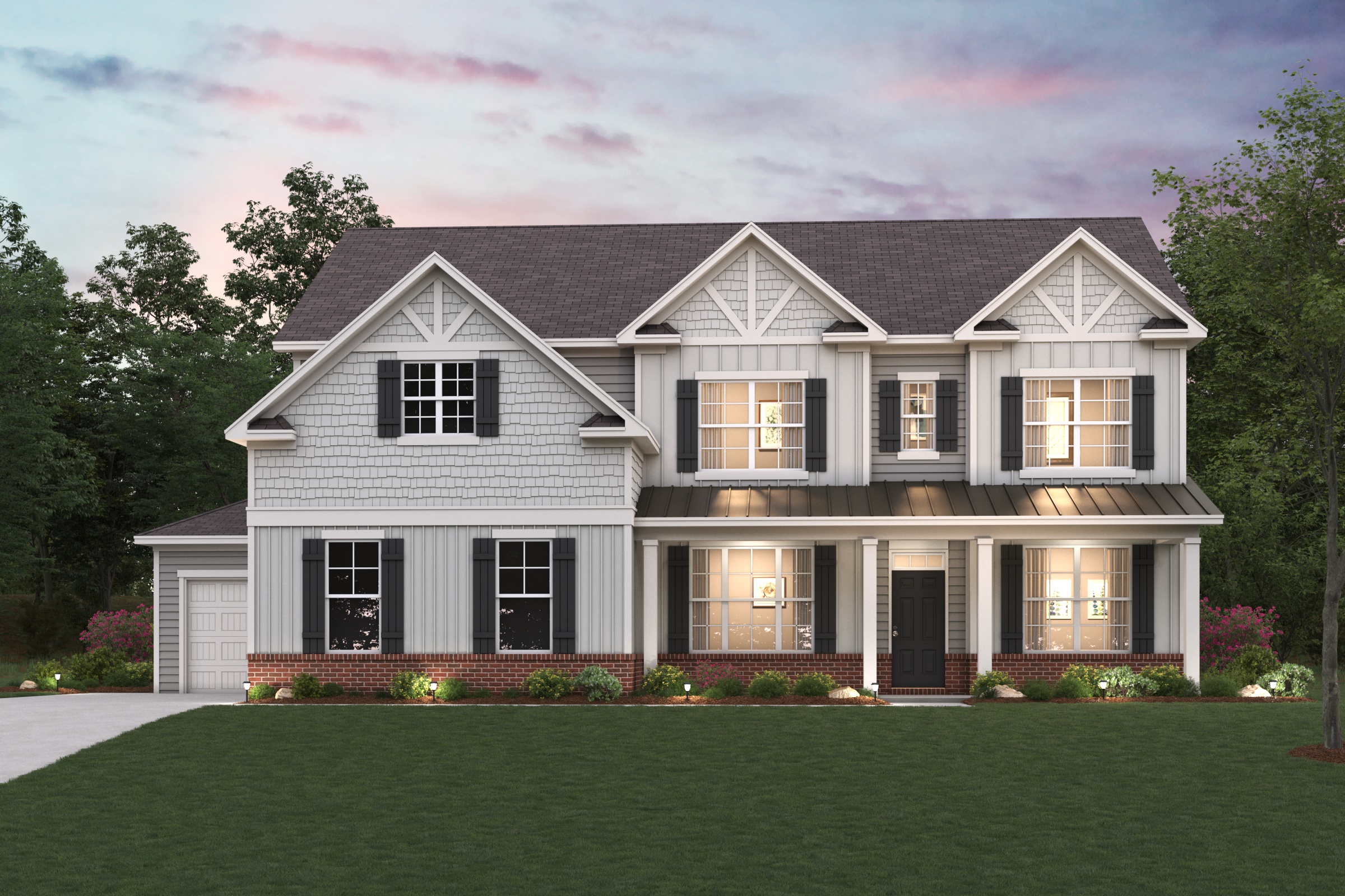 A house with a lawn in front.
