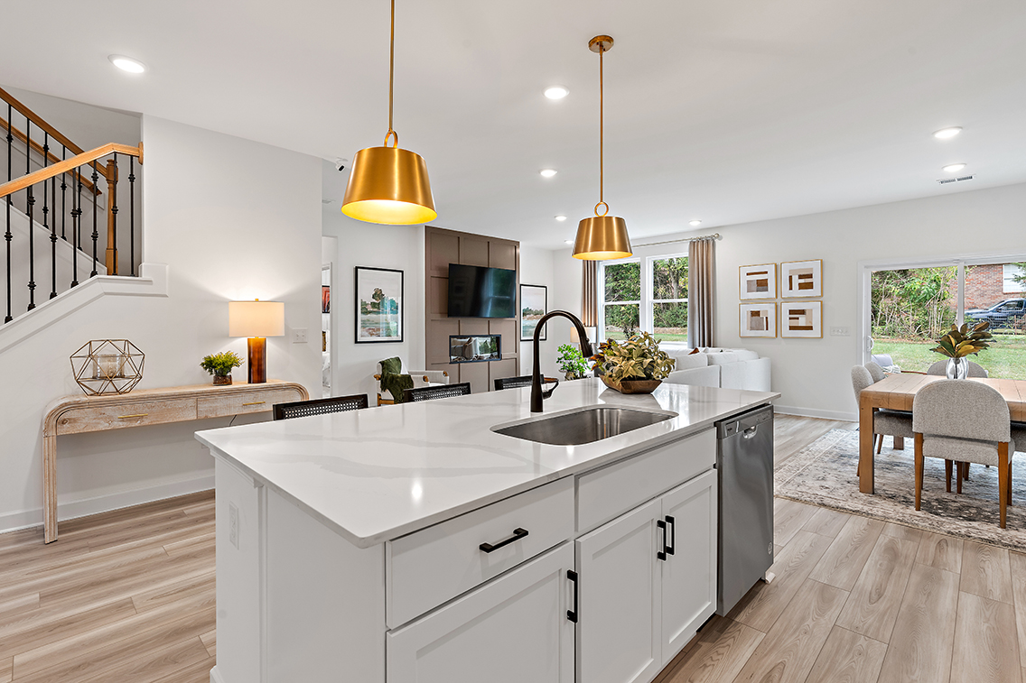 A kitchen with a large island.