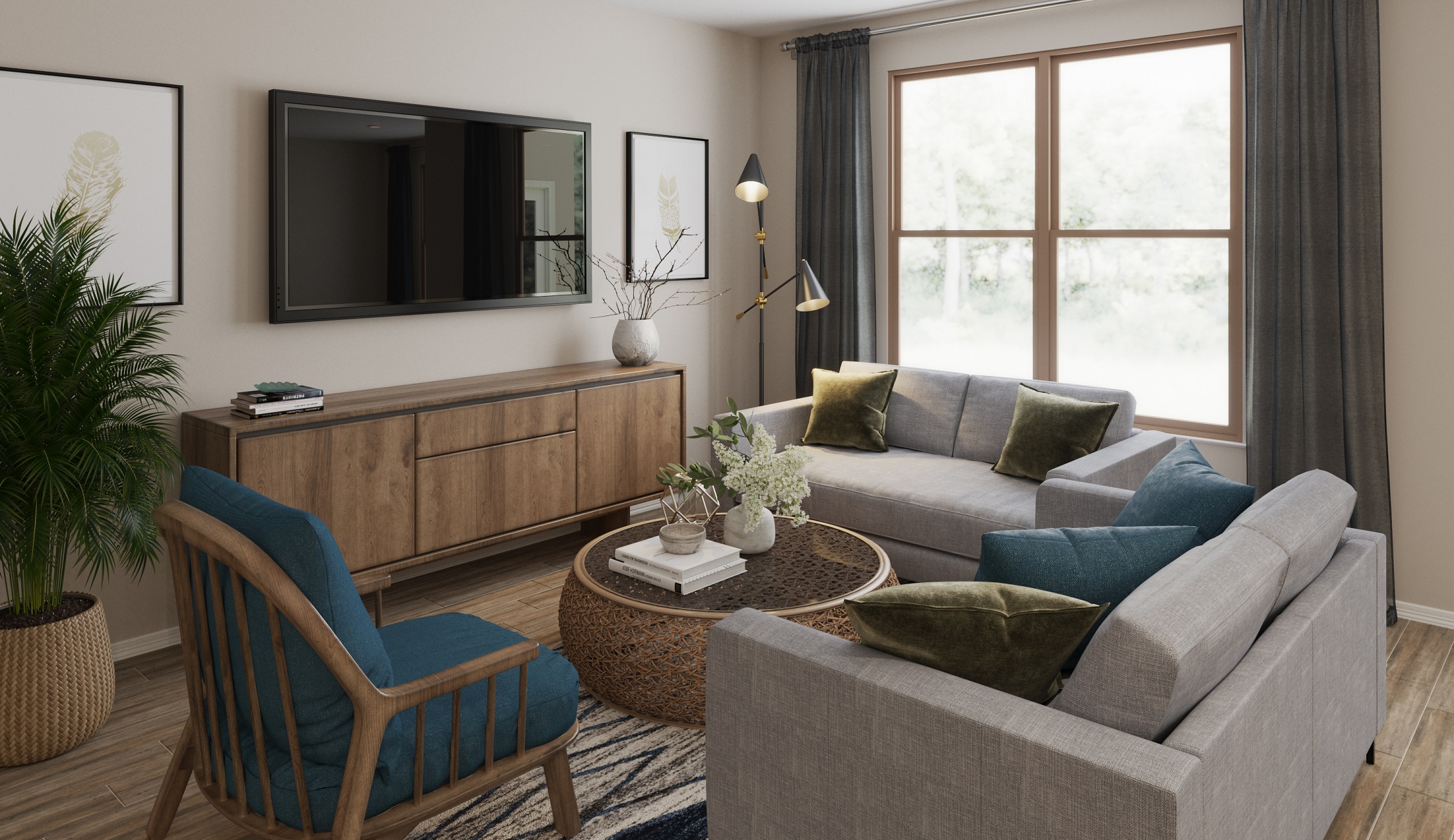 A living room with a couch and a table.