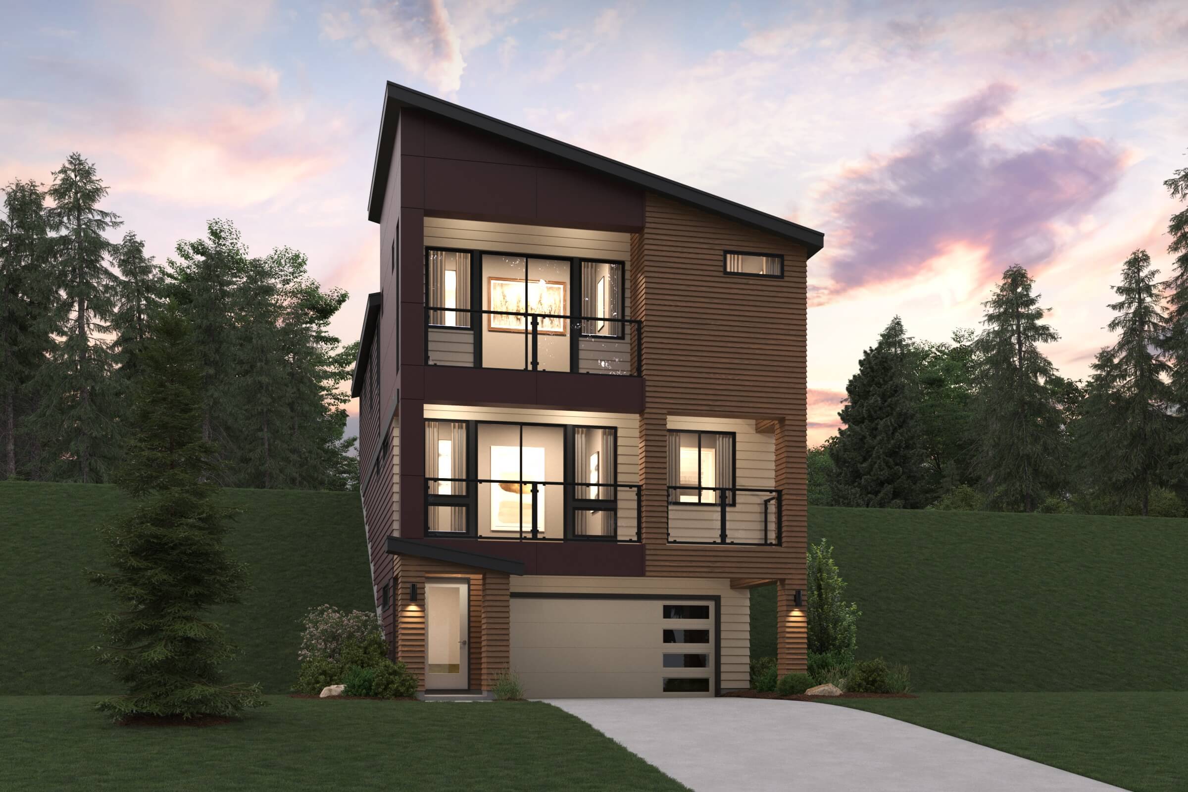 A house with a driveway and grass.