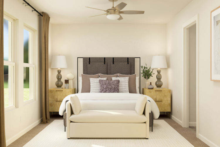 A white couch in a room.