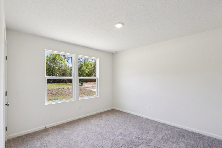 A room with a window and a carpet.